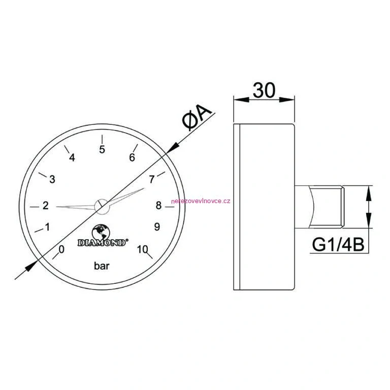 Manometr 6 barů-zadní připojení 1/4"