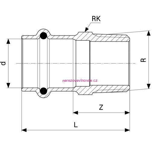 Viega Sanpress Přechodka Cu lisovací 2211 s vnějším závitem pro vodu/topení 22 mm x 3/4"